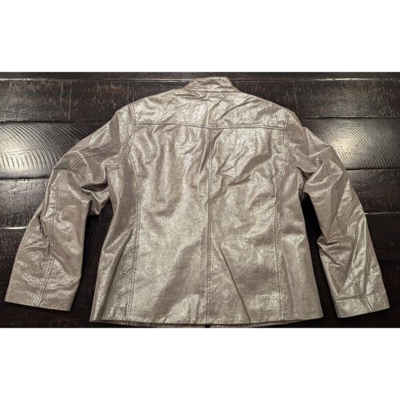 CHICO'S LEATHER MOTO JACKET Size 2 - 12  Silver Cracked FINISH Zippers| 250971 - Picture 4 of 8